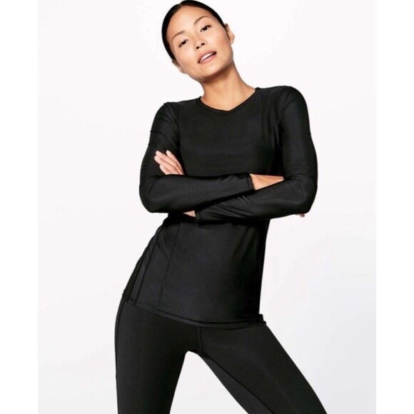 Lululemon Fresh In Mesh Long Sleeve Black Top Activewear W3APFS Women’s Size 10 - Picture 2 of 11